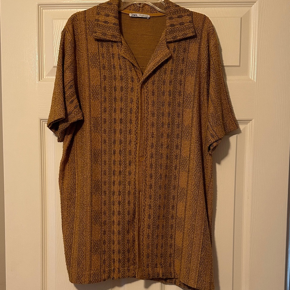 Zara Brown and Tan Casual Button Down Shirt